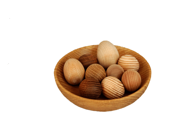 Wooden decorative eggs.