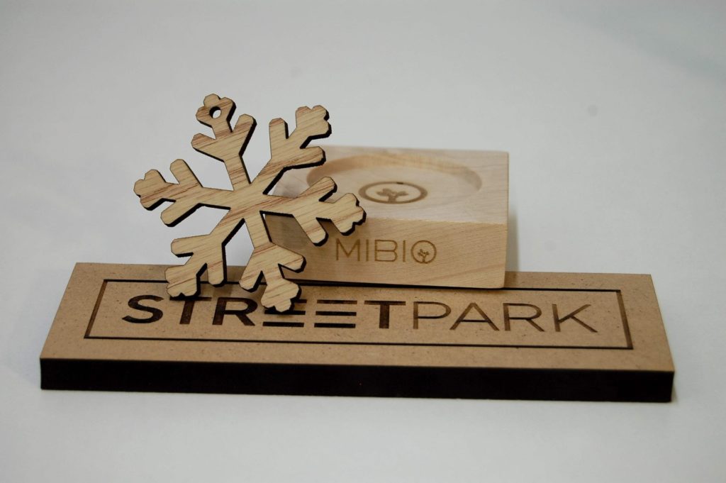 engraved logos and cut MDF